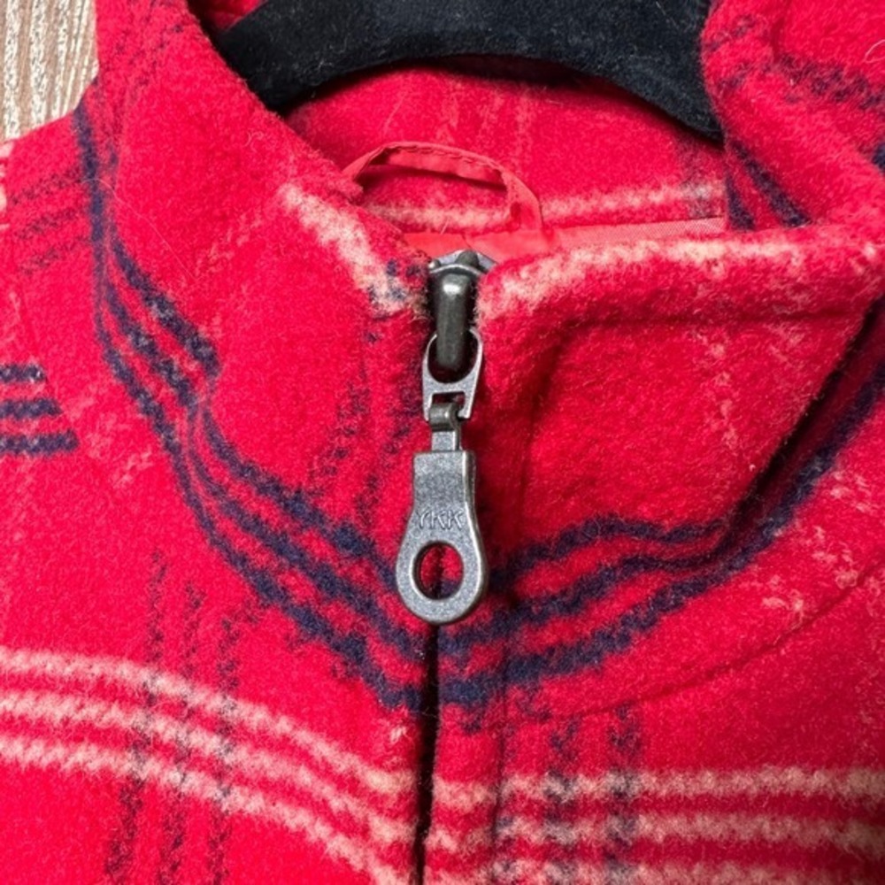 Vtg Plaid Wool Blend Zip Front Jacket Women M Black Red Lined Imagio Turkey Made - Picture 4 of 11